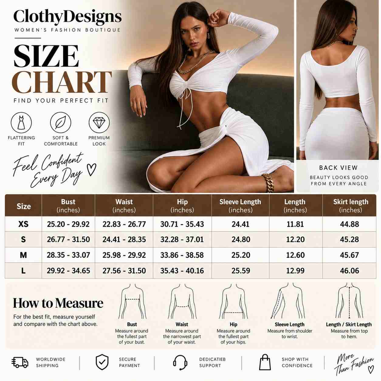Women’s Long Sleeve Ruched Top & Split Skirt Set – Drawstring Bodycon Two-Piece Autumn Outfit